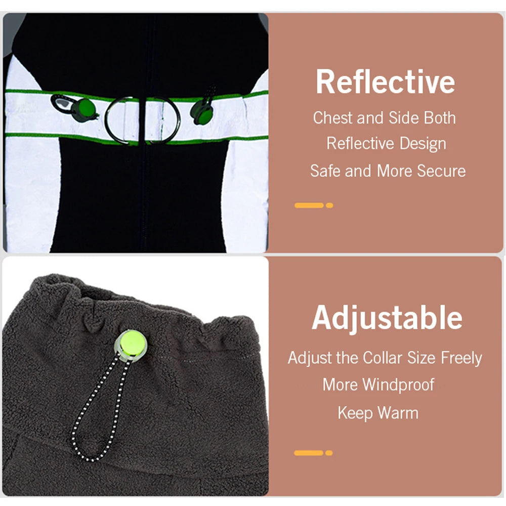 Warmer Fleece-Hundemantel mit Beinen, sicherer reflektierender Welpen-Schlafanzug, vollständig geschlossen, Bauch zuschneidbar, kleine Hunde, Herbst, Winter